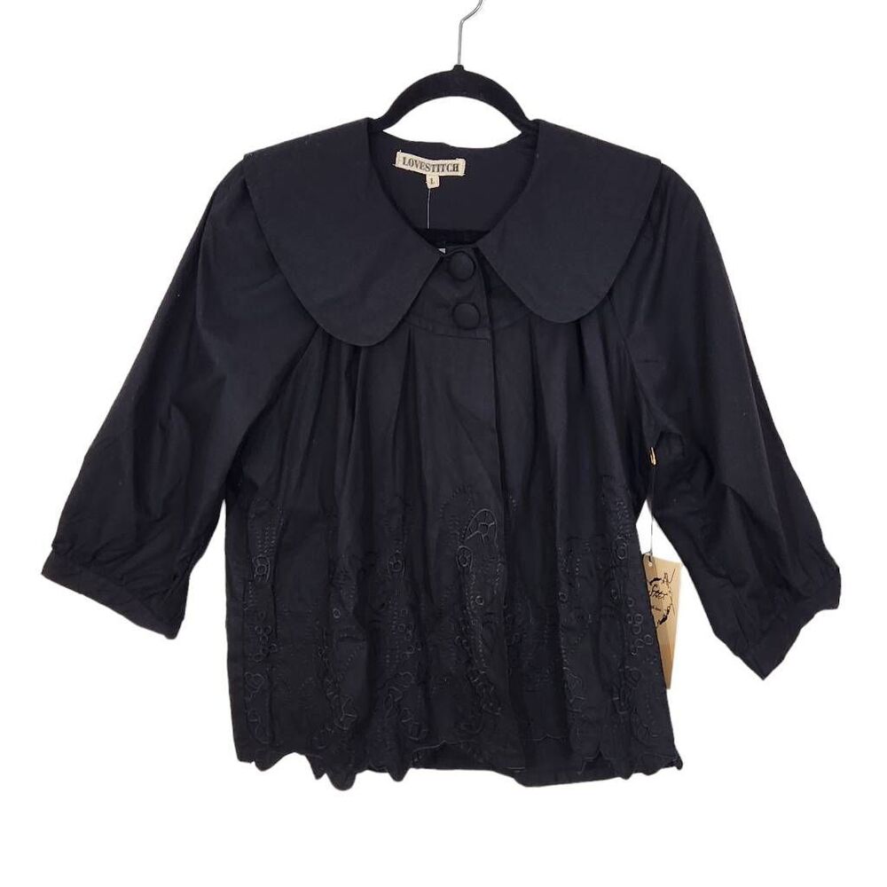 Lovestitch Black Embroidered Cotton Blazer Size Large NWT Black Blazer